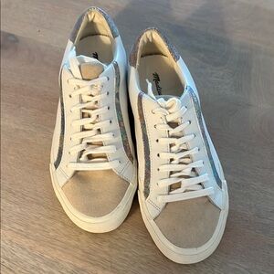 Madewell White  and Tan Sneakers with Glitter Accents